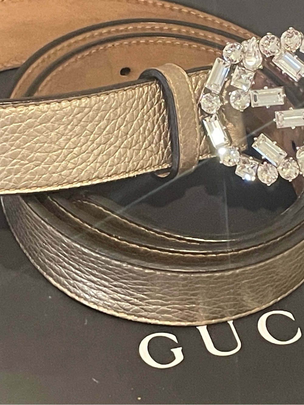 GUCCI~354381Crystal Embellished Interlocking G Leather Belt - Picture 8 of 10